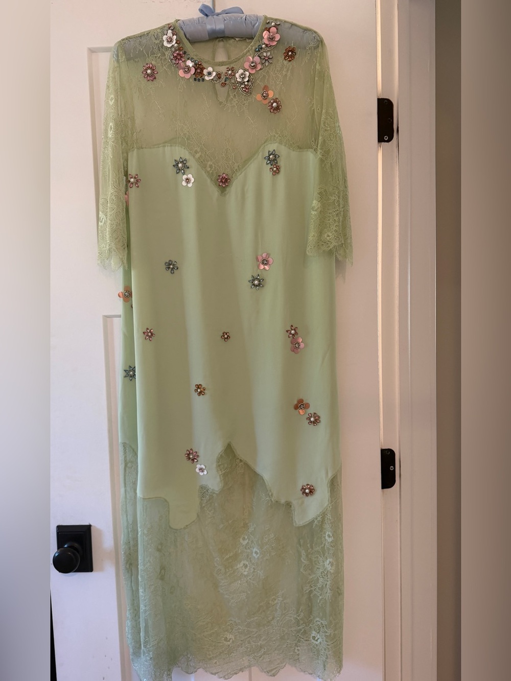 Anthropologie embellished and lace custom special occasion midi dress M